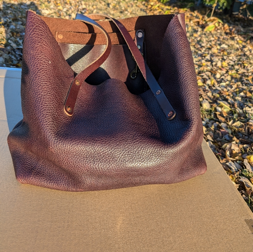 💥Go Forth Goods Avery Large Tote Bag Mocha Pebbled Leather Made in America💥